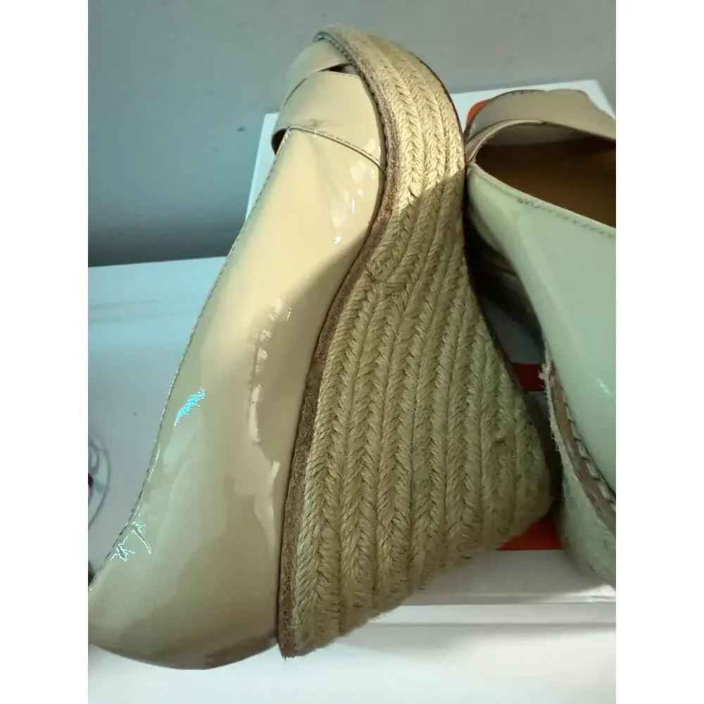 MICHAEL MICHAEL KORS $185 NUDE PATENT LEATHER WEDGE PEEPTOE HEELS SZ 7M